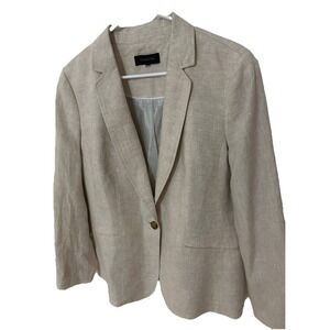 Talbots 100% Linen Blazer  14 Light  Beige Classic Lined Coastal Luxury Preppy